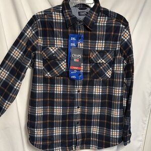 Chaps Men's Black, tan and White Plaid Flannel Ling Sleeve Shirt 2XL NWT
